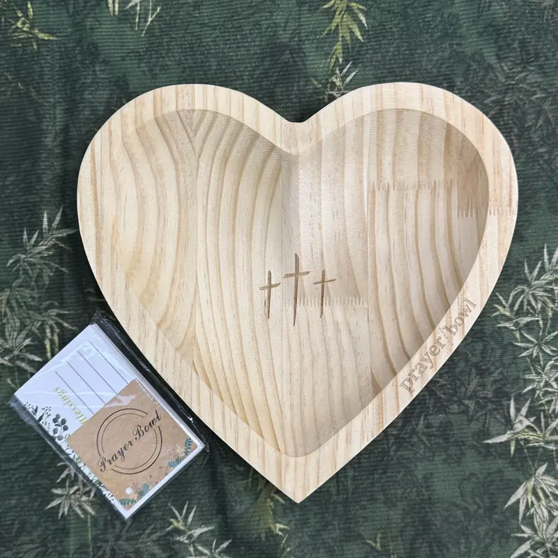 ✝️Inspirational❤️ Wooden Heart Shaped Prayer Bowl Set – Handcrafted Religious Gift for Faithful Reflection & Daily Devotion