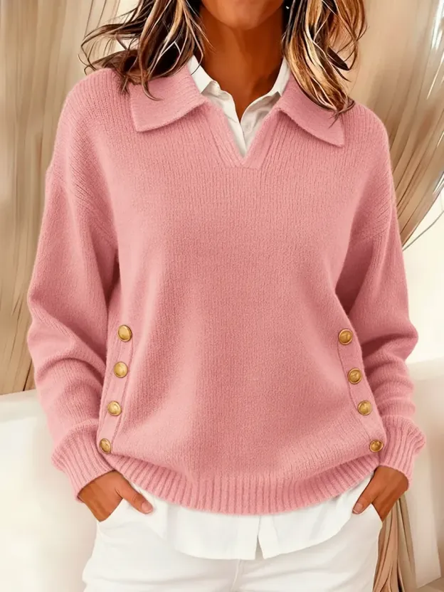 Women's Comfortable Metal Buckle Pullover Knit Sweater