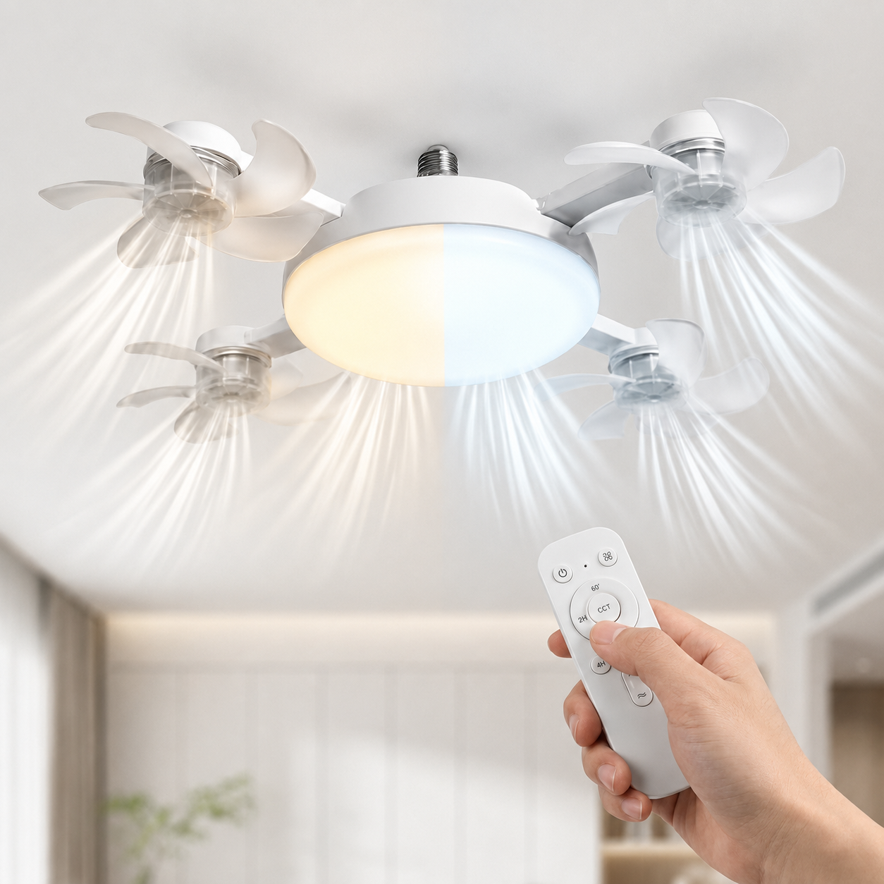 2026 New E27 Socket Ceiling Fan Light - 2-in-1 Silent LED Fan with Remote Control, Energy-Saving Cooling & Lighting Combo for Home Bedroom