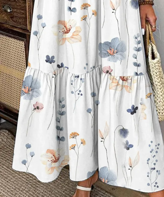 Fresh 3/4 Sleeve Collared Maxi Dress
