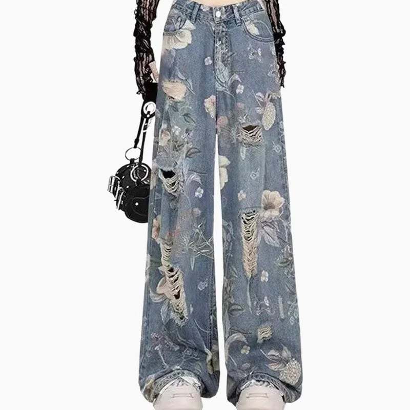 🔥2025 New Arrival🔥 Women's Loose Ripped Wide-Leg Denim Jeans