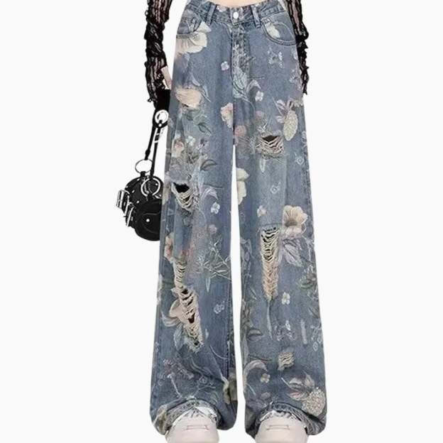 🔥2025 New Arrival🔥   Women's Loose Ripped Wide-Leg Denim Jeans
