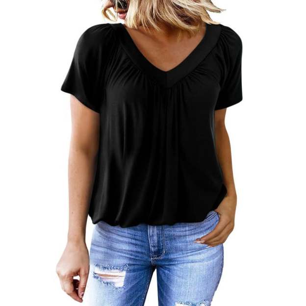 Women's Casual Summer Short Sleeve V Neck Tops T-shirts