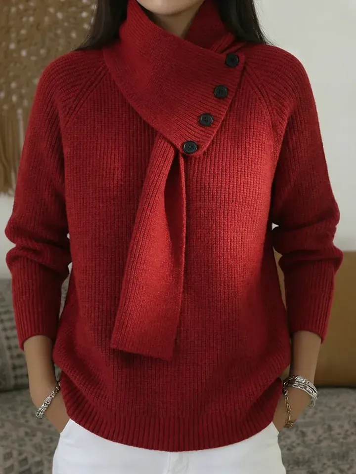 Women's Comfortable Pullover Sweater With Detachable Scarf.