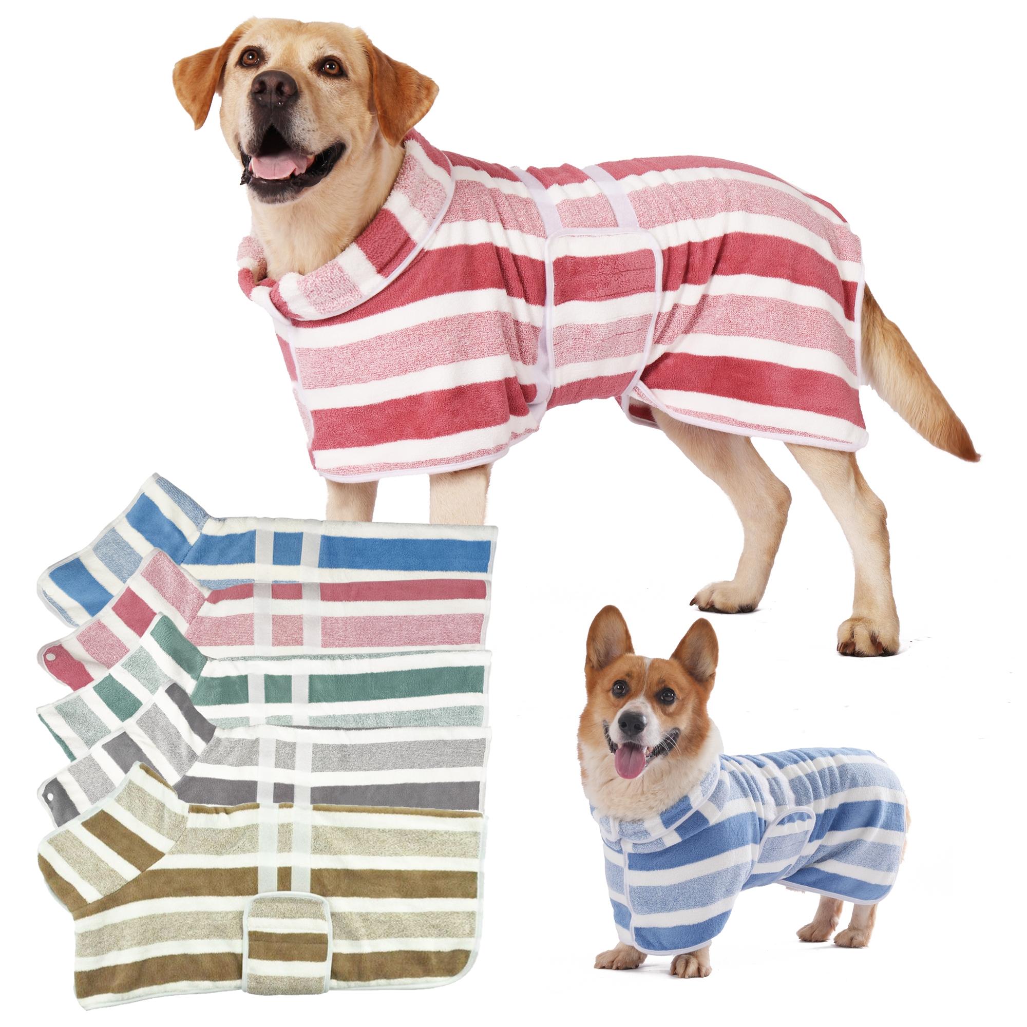 Quick-Drying Dog Bathrobe, 1-Piece Striped Clean Pet Bathrobe with Adjustable Belly Band, Super-Absorbent Soft Fabric, Machine Washable #GLOBAL PICKS