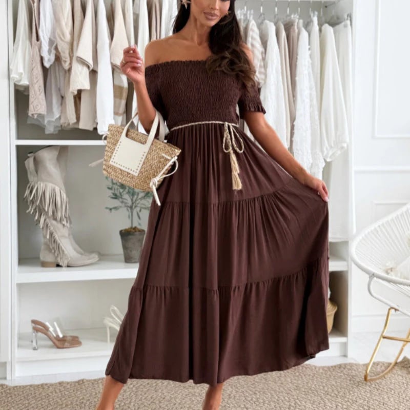 👗Women's Fashion Off-Shoulder Short Sleeve Long Dress🌺