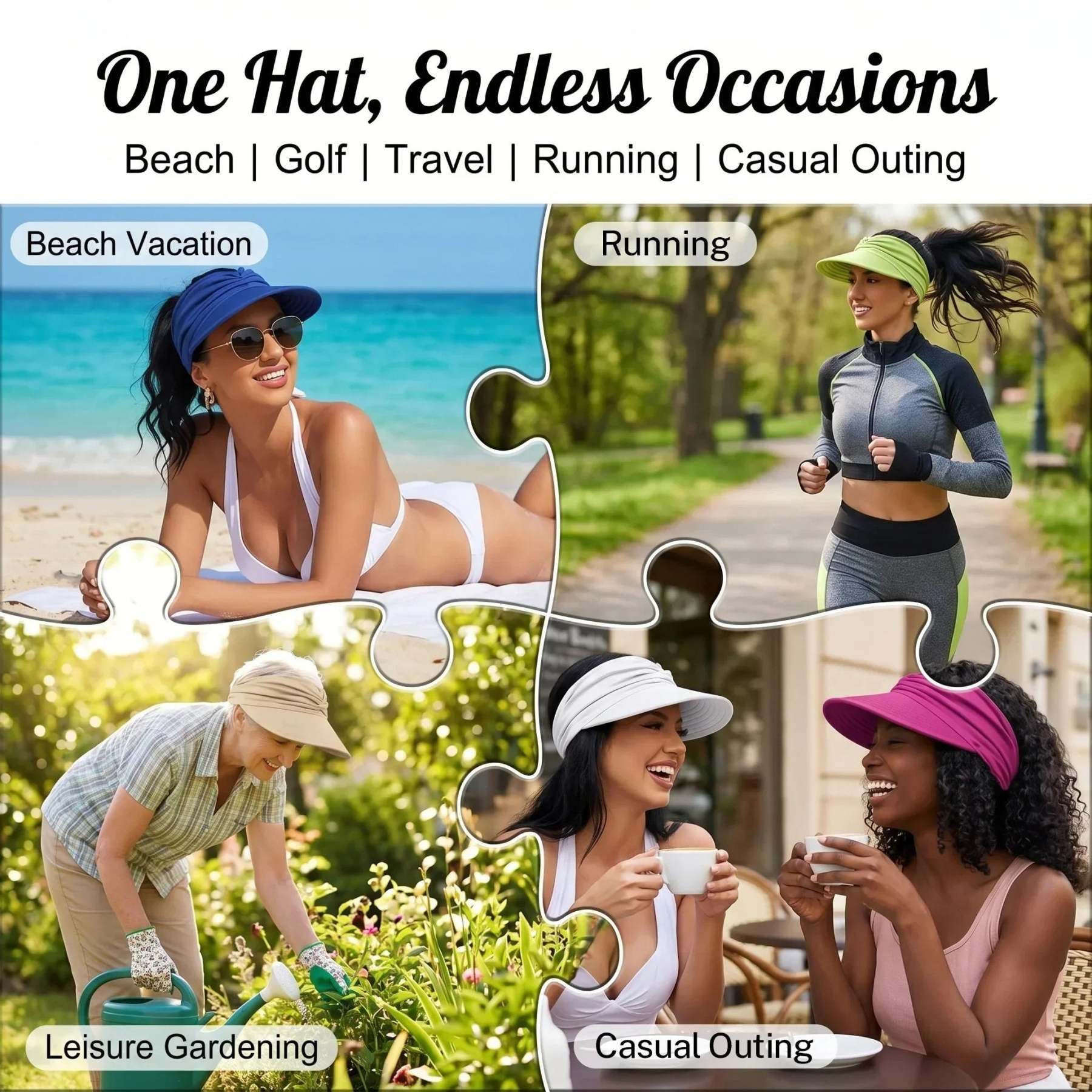 💕👒UPF 50+ Sun Visor Ponytail Hat