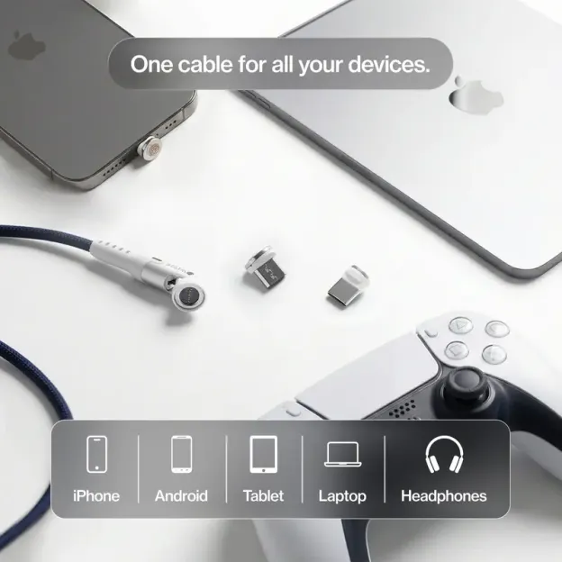 ⚡ STATIK 360 Pro – 5-in-1 Magnetic Charging Cable 🔌 | 100W Fast Charge ⚡ & 480Mbps Data 💨 | 360° Rotating 🔄, All Devices 📱💻
