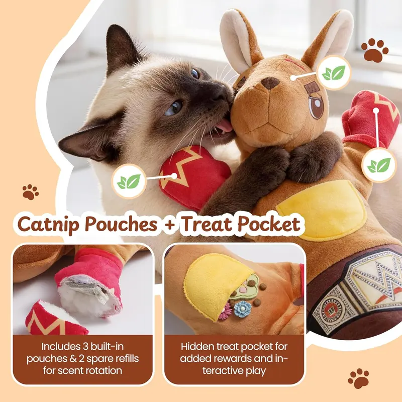 22-Inch Rumble Roo Kangaroo Cat Toy 🐾🦘 | Reinforced Glove 🧤 + Catnip & Treat Pocket 🍬 for Fun Interactive Play 😺