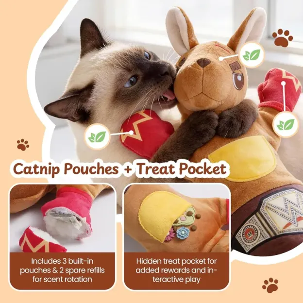 22-Inch Rumble Roo Kangaroo Cat Toy 🐾🦘 | Reinforced Glove 🧤 + Catnip & Treat Pocket 🍬 for Fun Interactive Play 😺