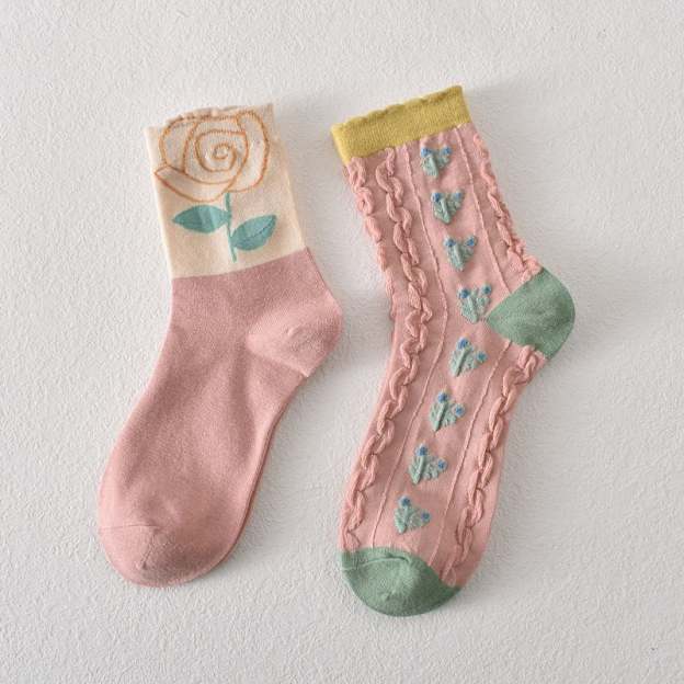 5 pairs of women's pink floral cotton socks