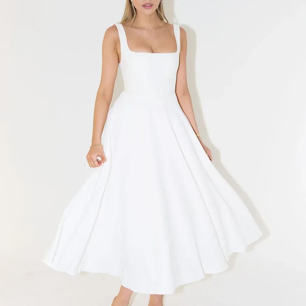 Muse Low Waist Square Neck Midi Dress🍀（Environmentally friendly materials）🍀