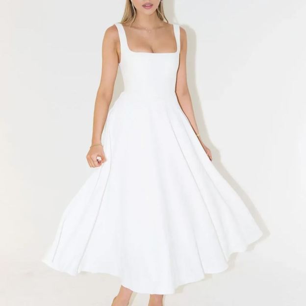 Muse Low Waist Square Neck Midi Dress🍀（Environmentally friendly materials）🍀