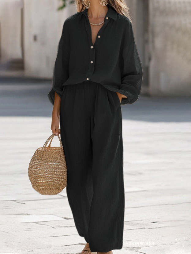 Women's Casual Long-sleeve Polo Shirt Set