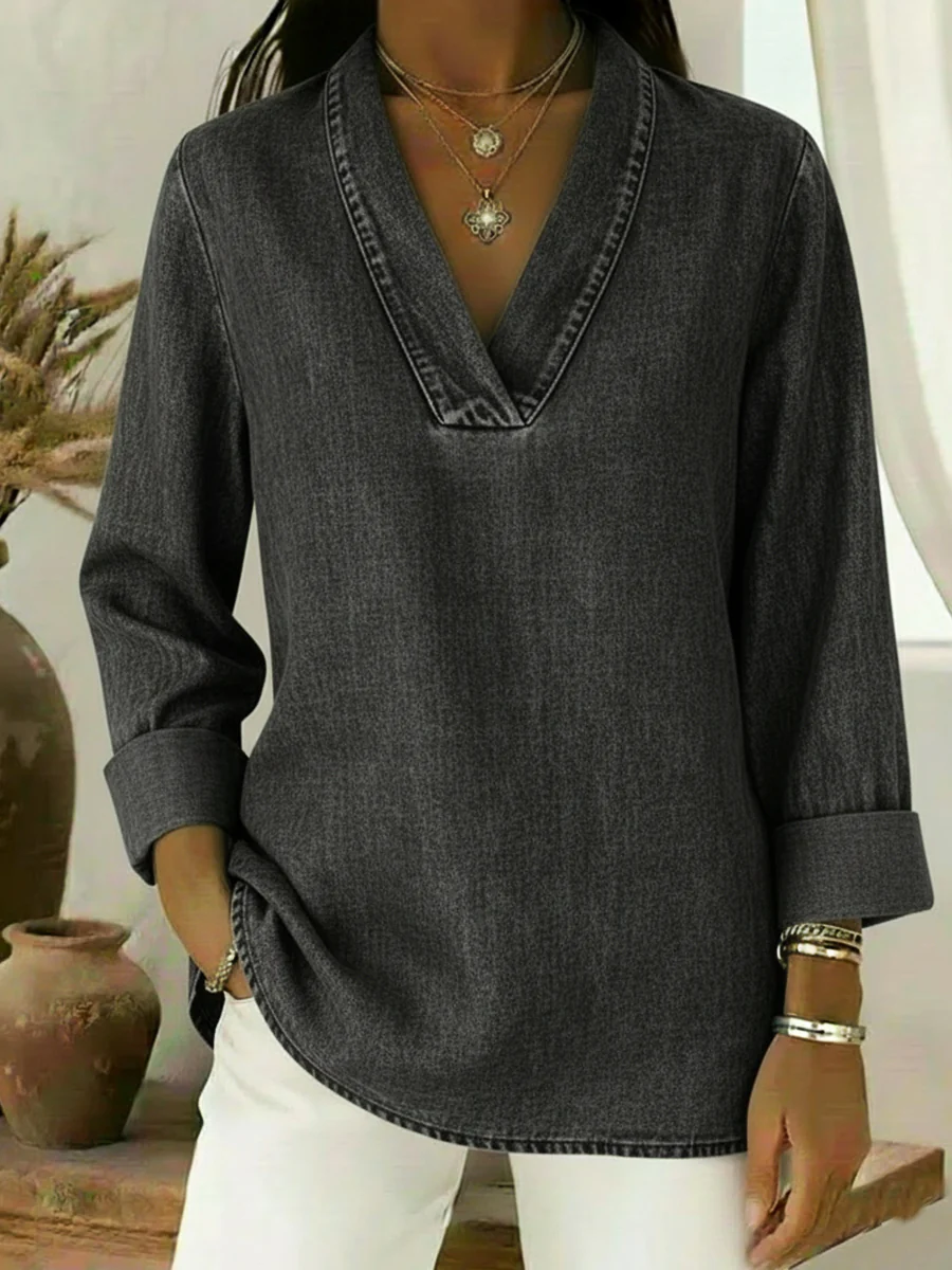 Vintage Shawl Collar Denim Shirt