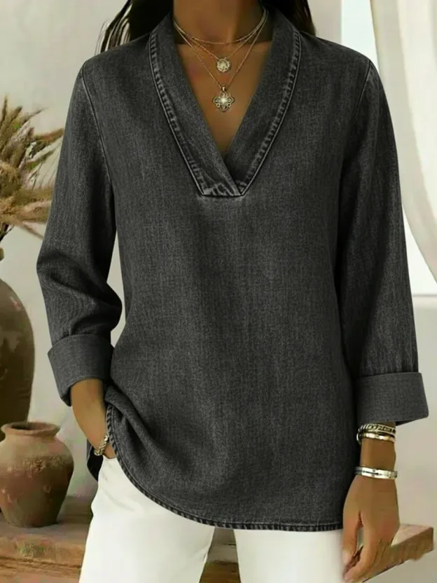 Vintage Shawl Collar Denim Shirt