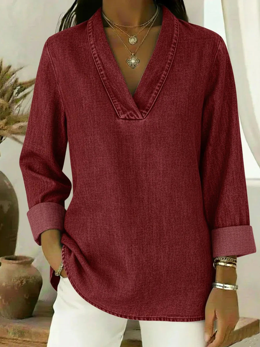 Vintage Shawl Collar Denim Shirt