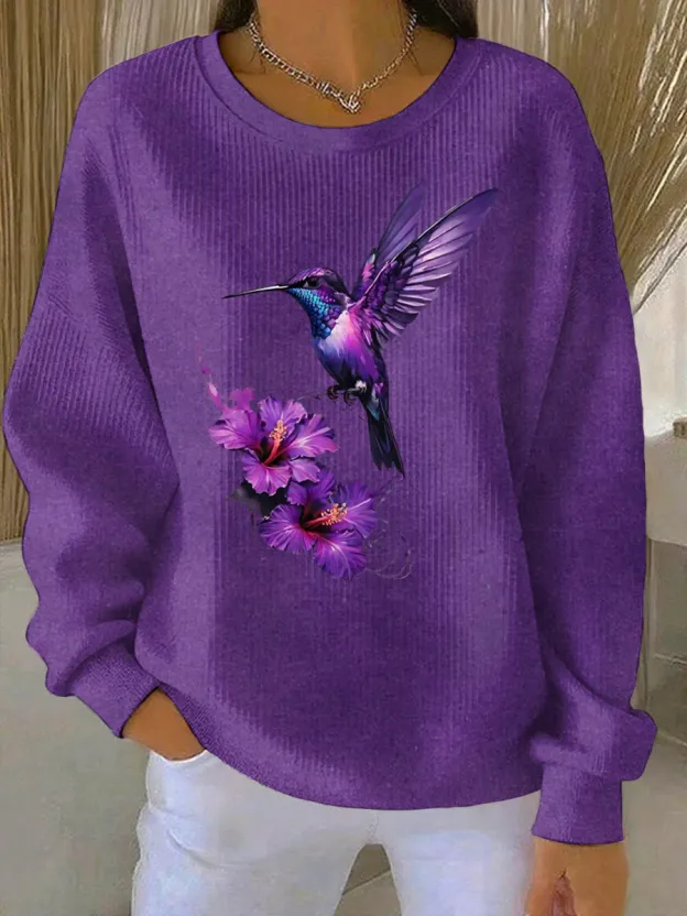  Women's Purple Art Print Casual Sweatshirt 