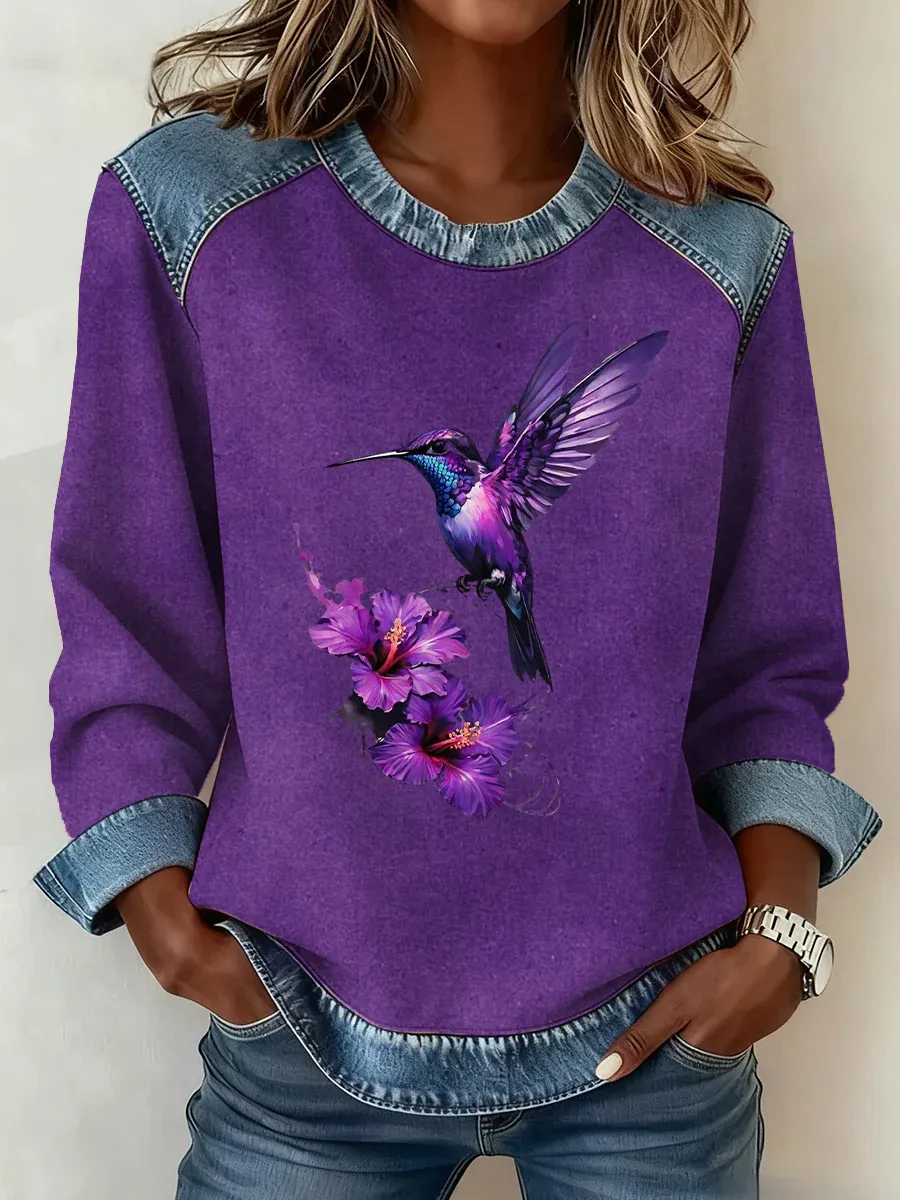 Women's Purple Art Pattern Patchwork Art Sweatshirt