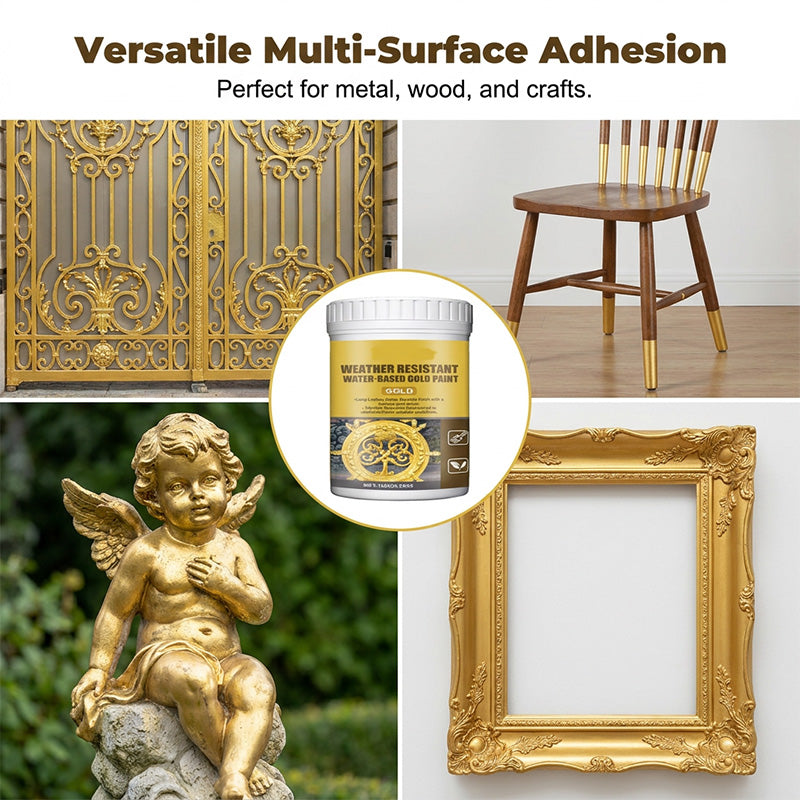 🥳2026 HOT SALE🥳💞50K+ SOLD!🏠✨Weather Resistant Gold Paint – Water‑based, brilliant shine. Safe for metal, wood & stone. Lasts rain or shine! 🖌️💛