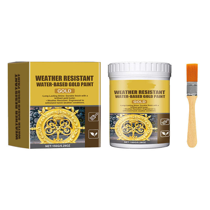 🥳2026 HOT SALE🥳💞50K+ SOLD!🏠✨Weather Resistant Gold Paint – Water‑based, brilliant shine. Safe for metal, wood & stone. Lasts rain or shine! 🖌️💛