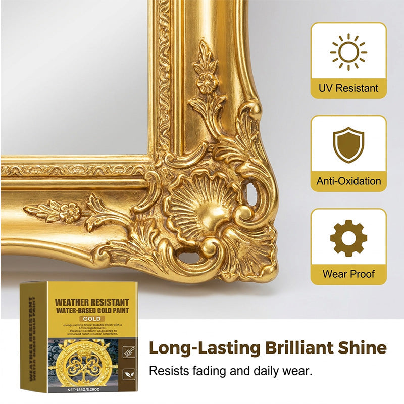 🥳2026 HOT SALE🥳💞50K+ SOLD!🏠✨Weather Resistant Gold Paint – Water‑based, brilliant shine. Safe for metal, wood & stone. Lasts rain or shine! 🖌️💛