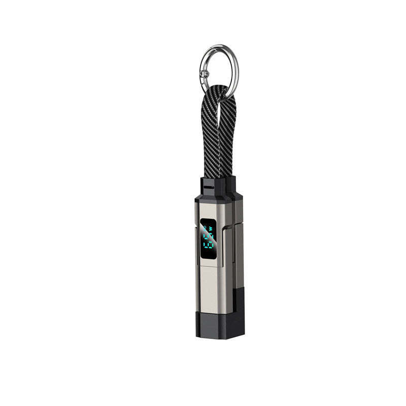 🔌 4-in-1 Charging Cable with Digital Display & Keychain – Fast-Charging, Kink-Resistant & Compact