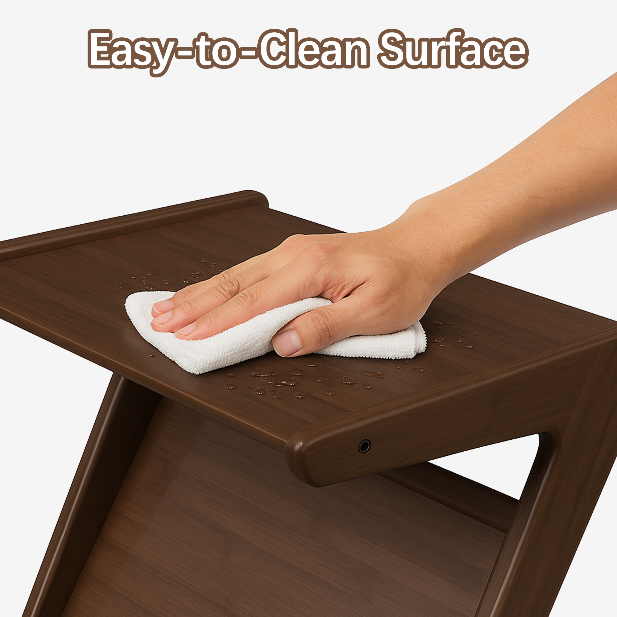 ULIESC Z-Shaped Bamboo End Table with Wheels, Walnut Finish Side Table for Living Room