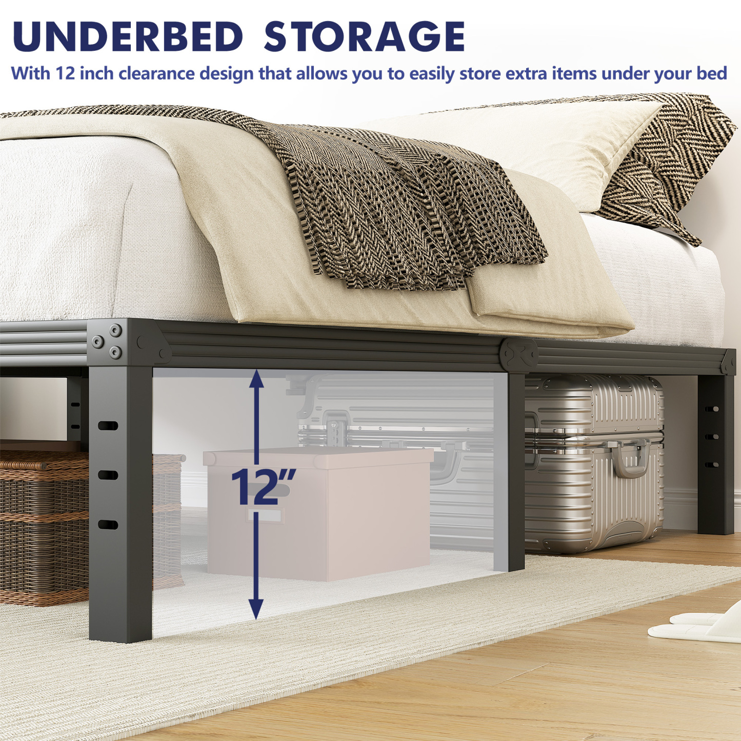 ULIESC 14" Heavy Duty Metal Platform Bed Frame, No Box Spring Needed, Queen Size