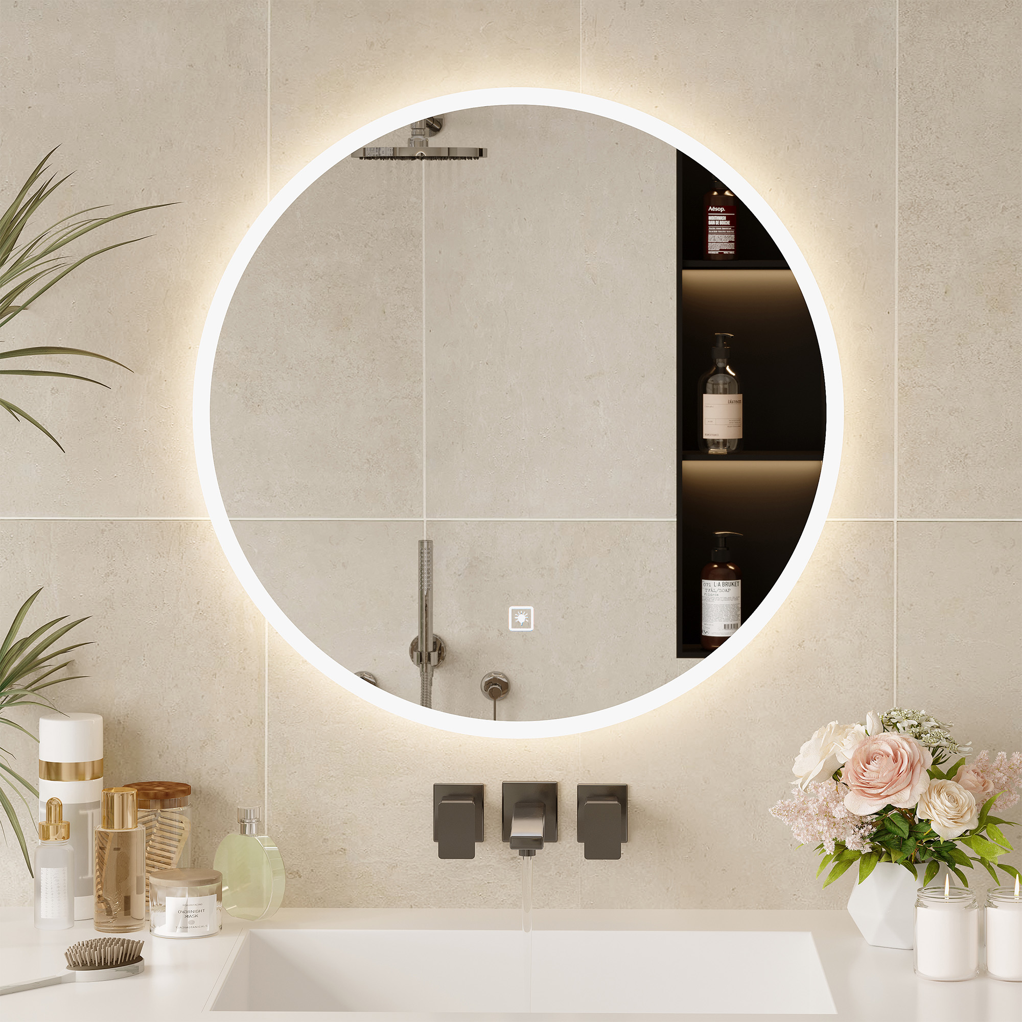 ULIESC 30 inch Round LED Bathroom Mirror with Lights, Dimmable Wall Mounted Vanity Mirror with 3 Color Lighting for Bathroom and Makeup Room