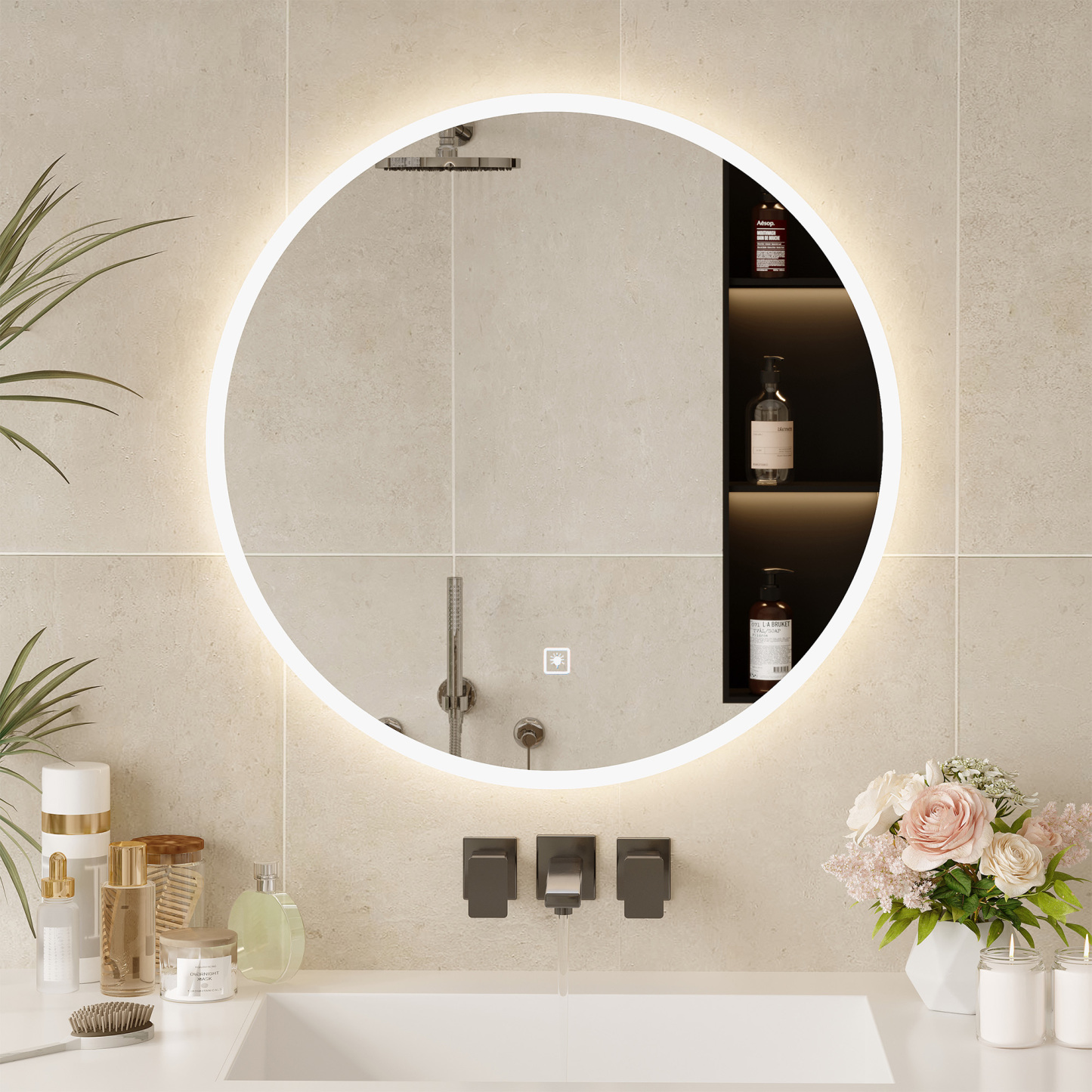 ULIESC 30 inch Round LED Bathroom Mirror with Lights, Dimmable Wall Mounted Vanity Mirror with 3 Color Lighting for Bathroom and Makeup Room