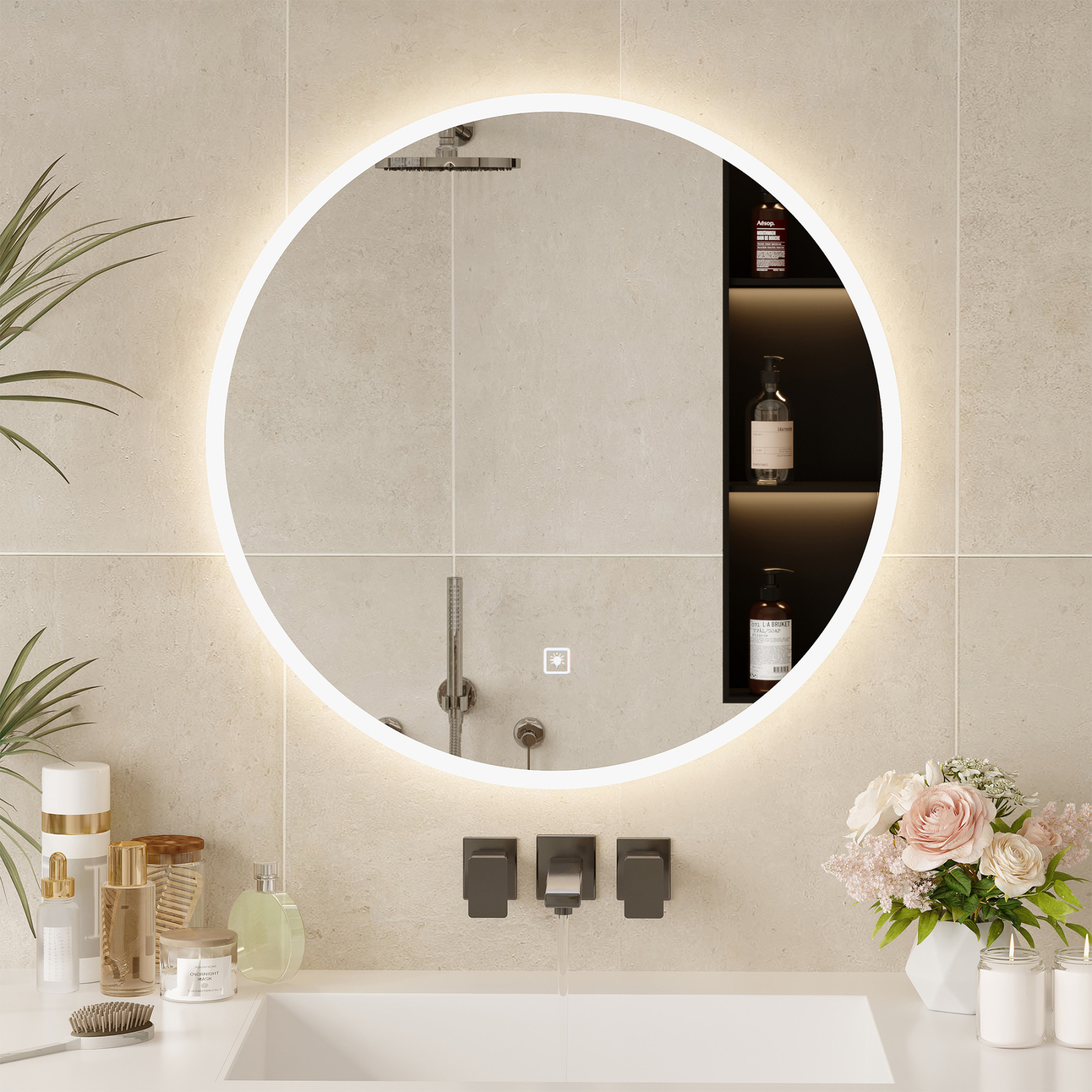 ULIESC 30 inch Round LED Bathroom Mirror with Lights, Dimmable Wall Mounted Vanity Mirror with 3 Color Lighting for Bathroom and Makeup Room