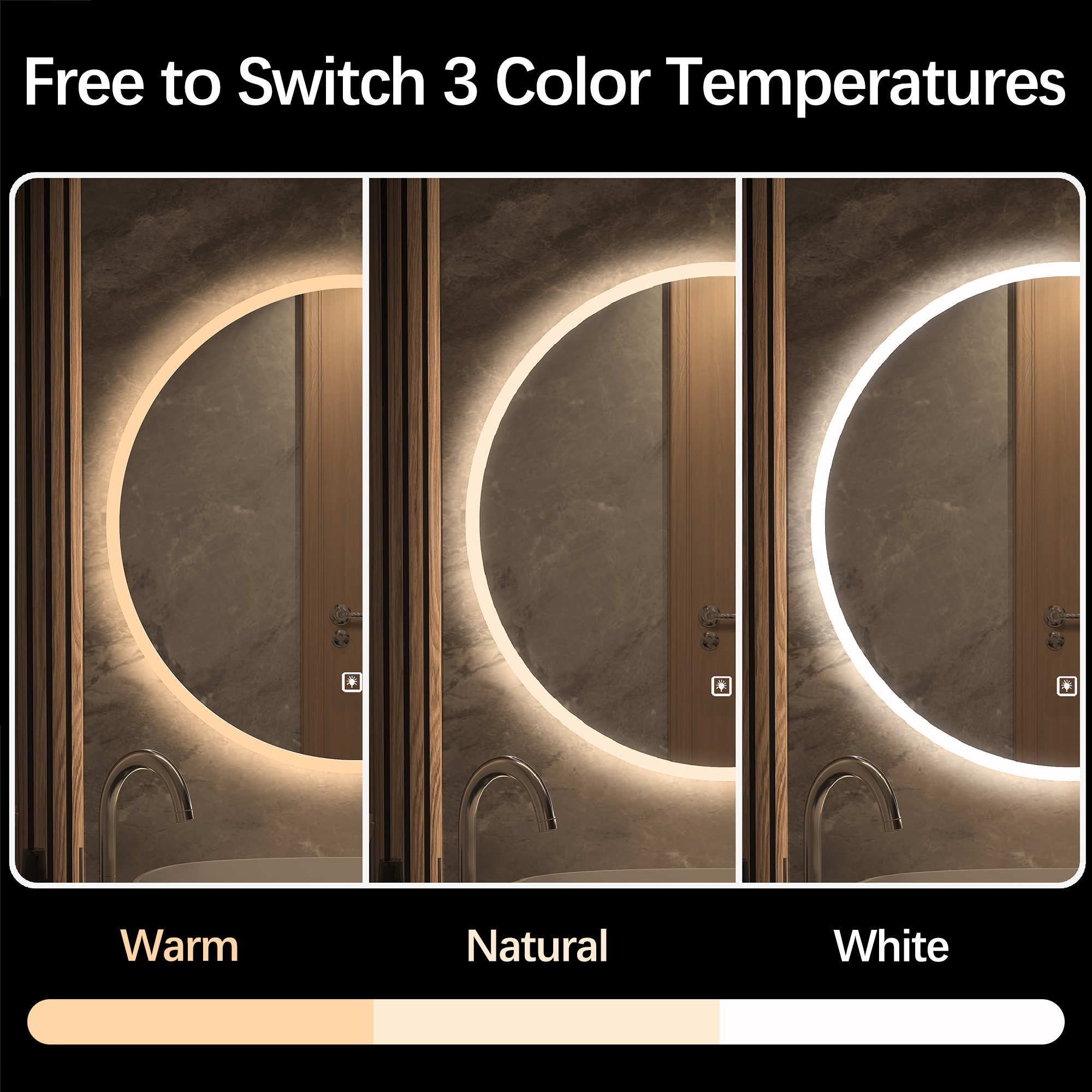 ULIESC 30 inch Round LED Bathroom Mirror with Lights, Dimmable Wall Mounted Vanity Mirror with 3 Color Lighting for Bathroom and Makeup Room