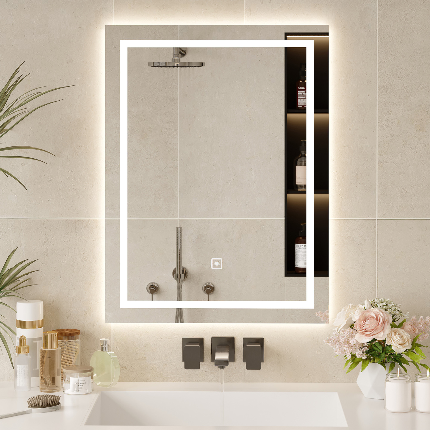 ULIESC 24"x 32" LED Bathroom Mirror with Lights, Wall Mounted Lighted Vanity Mirror with 3 Color Dimmable Lighting for Bathroom