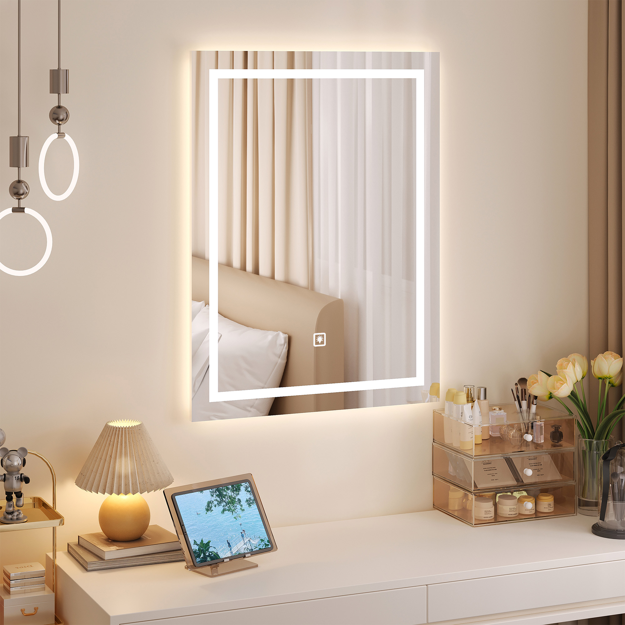 ULIESC 24"x 32" LED Bathroom Mirror with Lights, Wall Mounted Lighted Vanity Mirror with 3 Color Dimmable Lighting for Bathroom