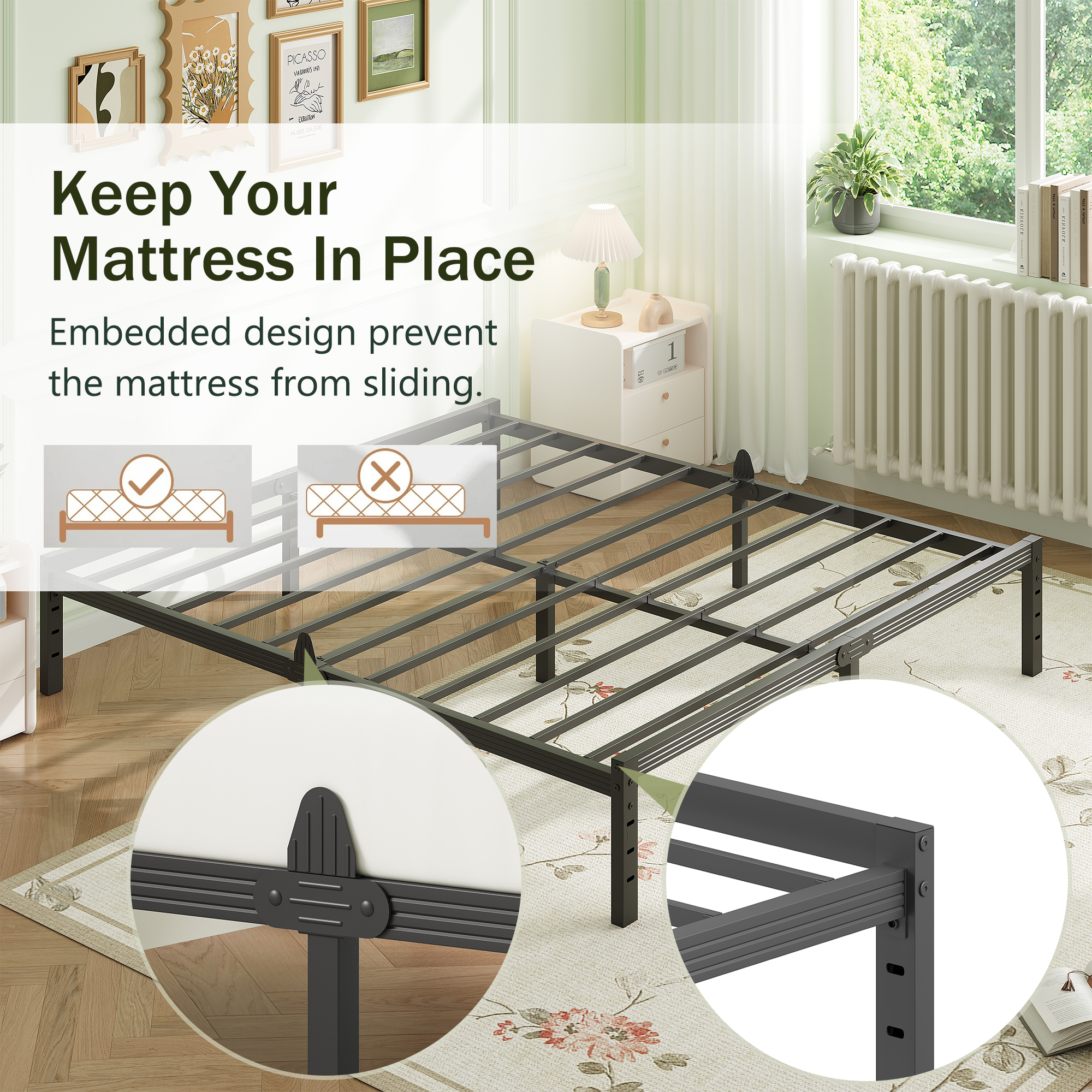 Siblance 12 inch Full Metal Platform Bed Frame, Heavy Duty, No Box Spring, Noise Free, Easy Assembly, Black