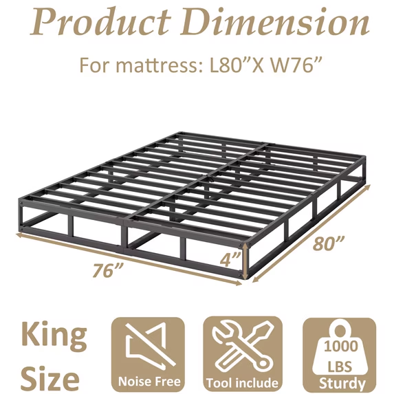 ZIYOO 4 Inch Metal Box Spring, Heavy - Duty Mattress Foundation,King Size