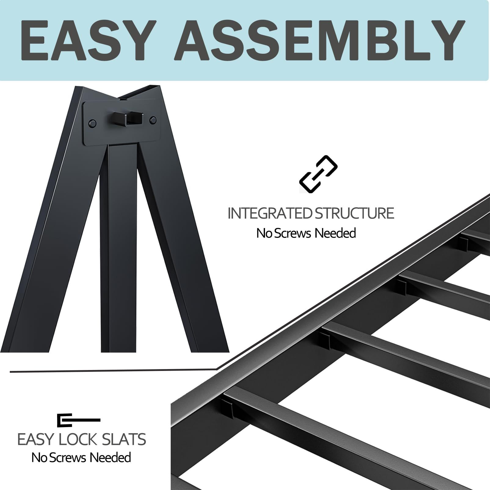 ULIESC 14" Heavy Duty Metal Platform Bed Frame, No Box Spring Needed, Queen Size