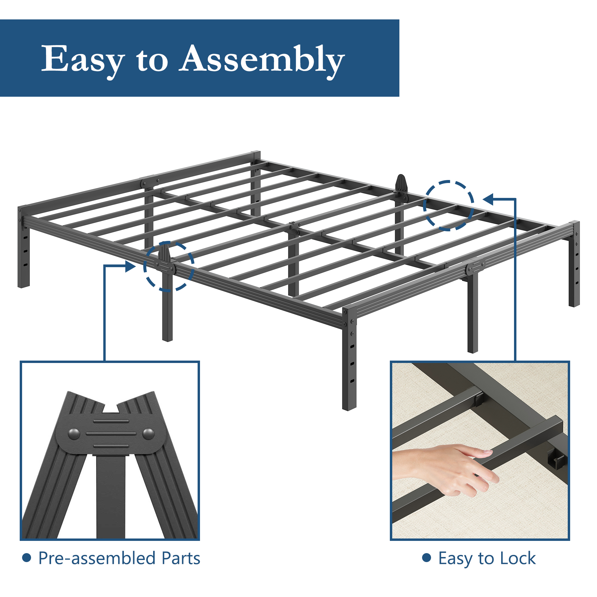 Siblance 12 inch Full Metal Platform Bed Frame, Heavy Duty, No Box Spring, Noise Free, Easy Assembly, Black
