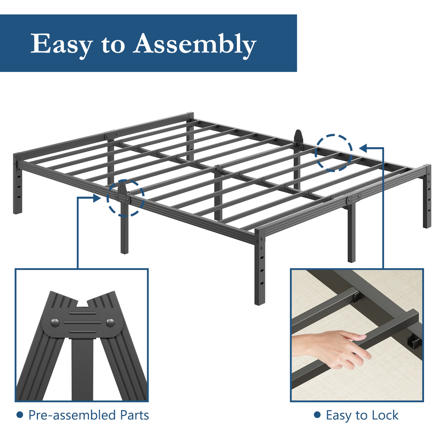 Siblance 12 inch Full Metal Platform Bed Frame, Heavy Duty, No Box Spring, Noise Free, Easy Assembly, Black