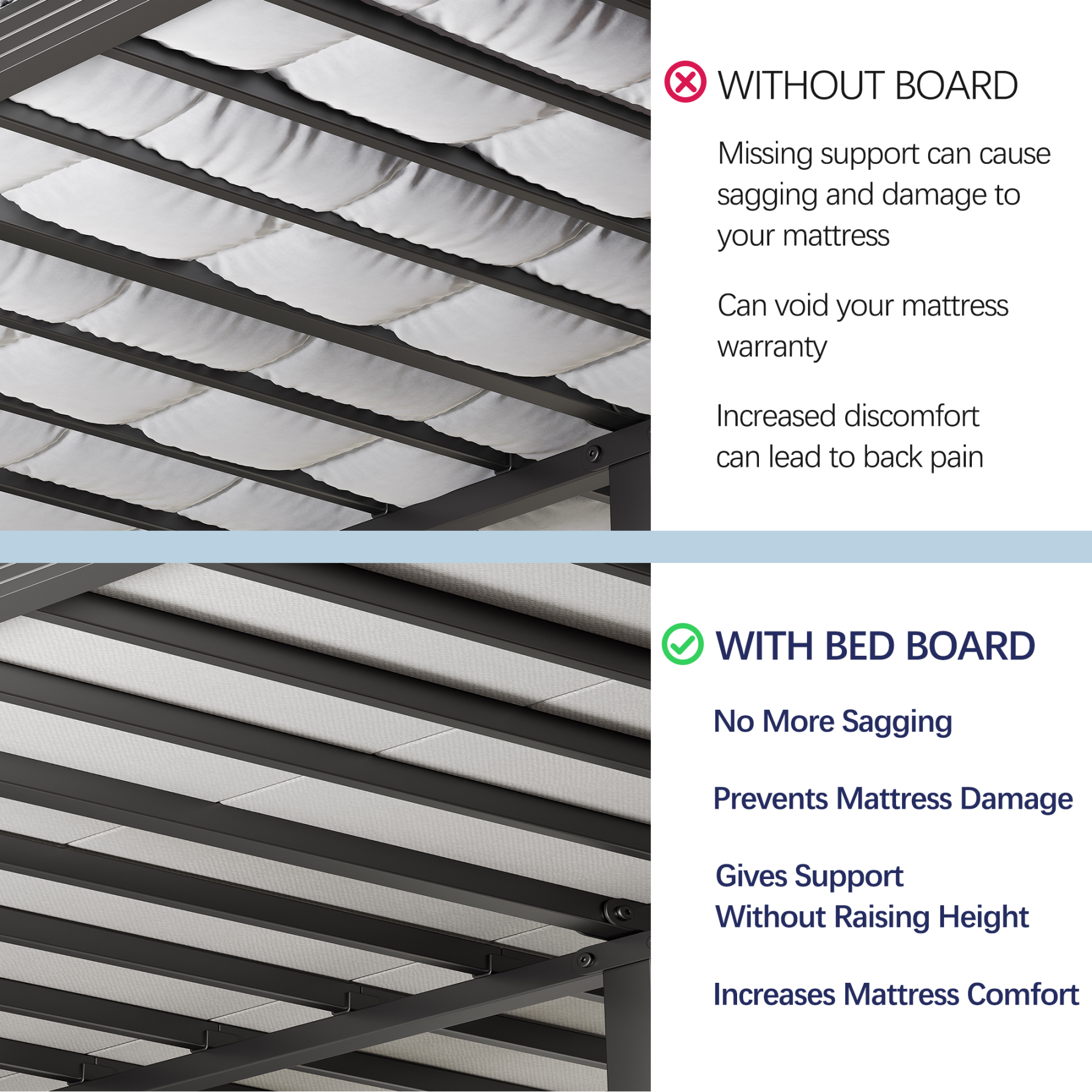 ULIESC 8mm Bunkie Board Queen Size, Fully Assembled, Low Profile Bed Support