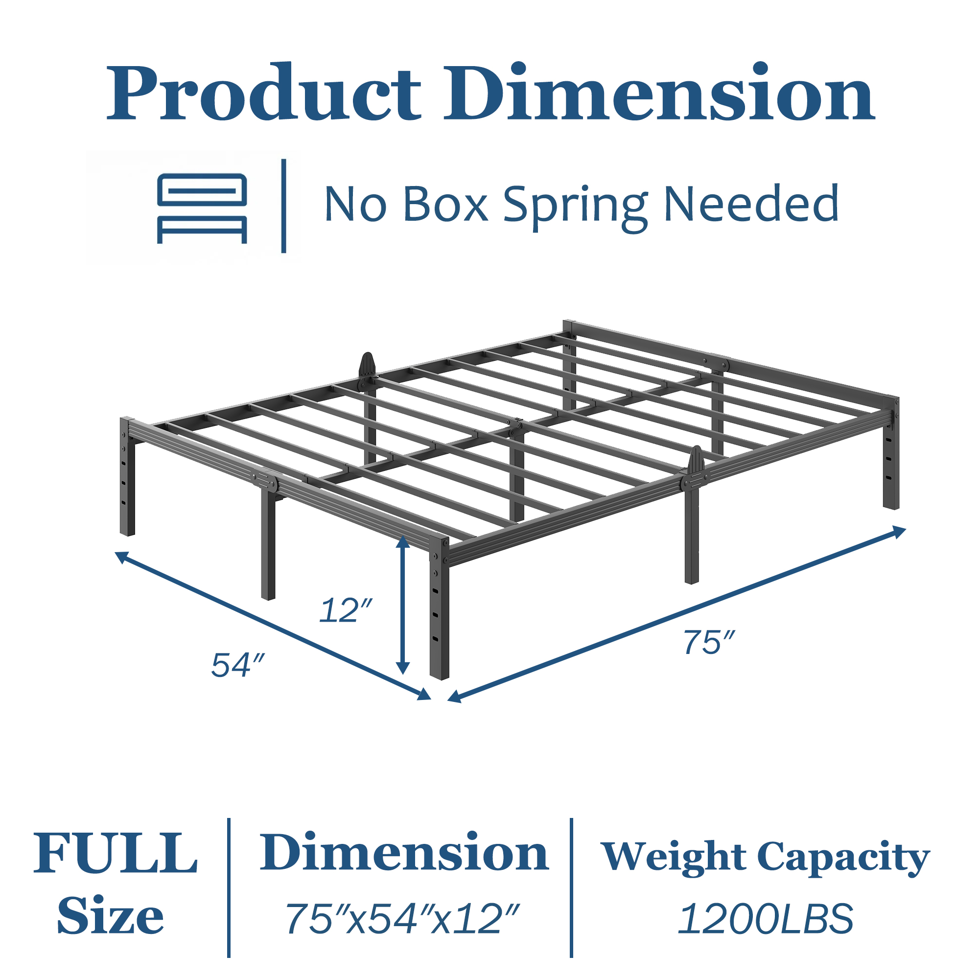 Siblance 12 inch Full Metal Platform Bed Frame, Heavy Duty, No Box Spring, Noise Free, Easy Assembly, Black