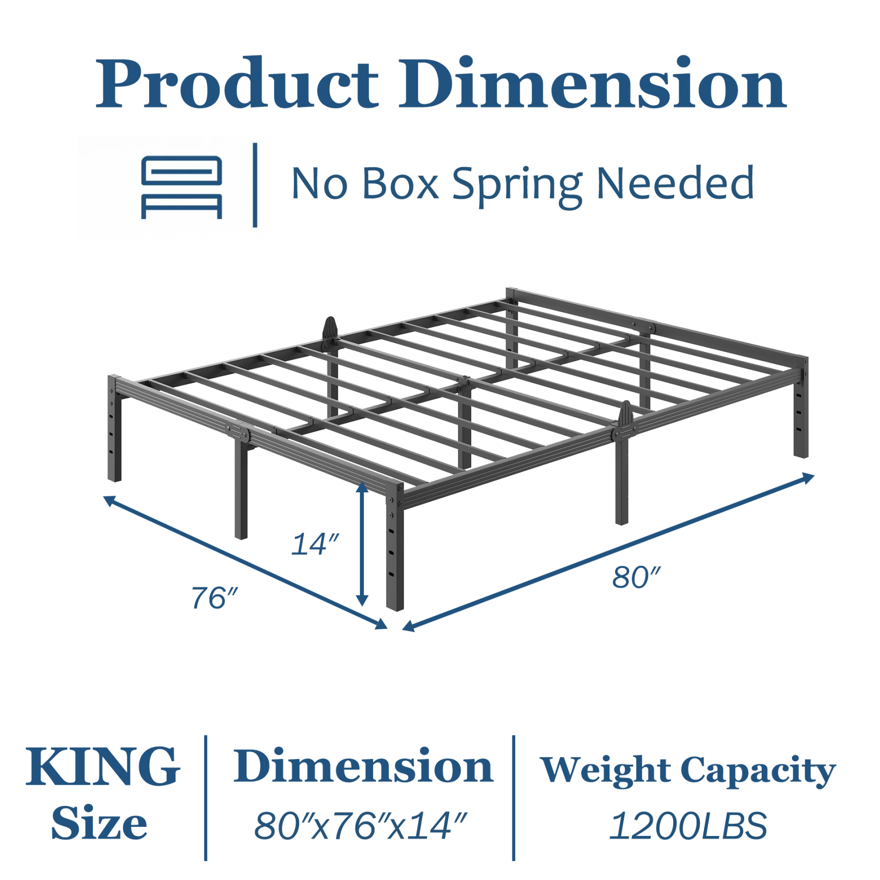 Siblance 14 inch King Metal Platform Bed Frame, Heavy Duty, No Box Spring, Noise Free, Easy Assembly, Black