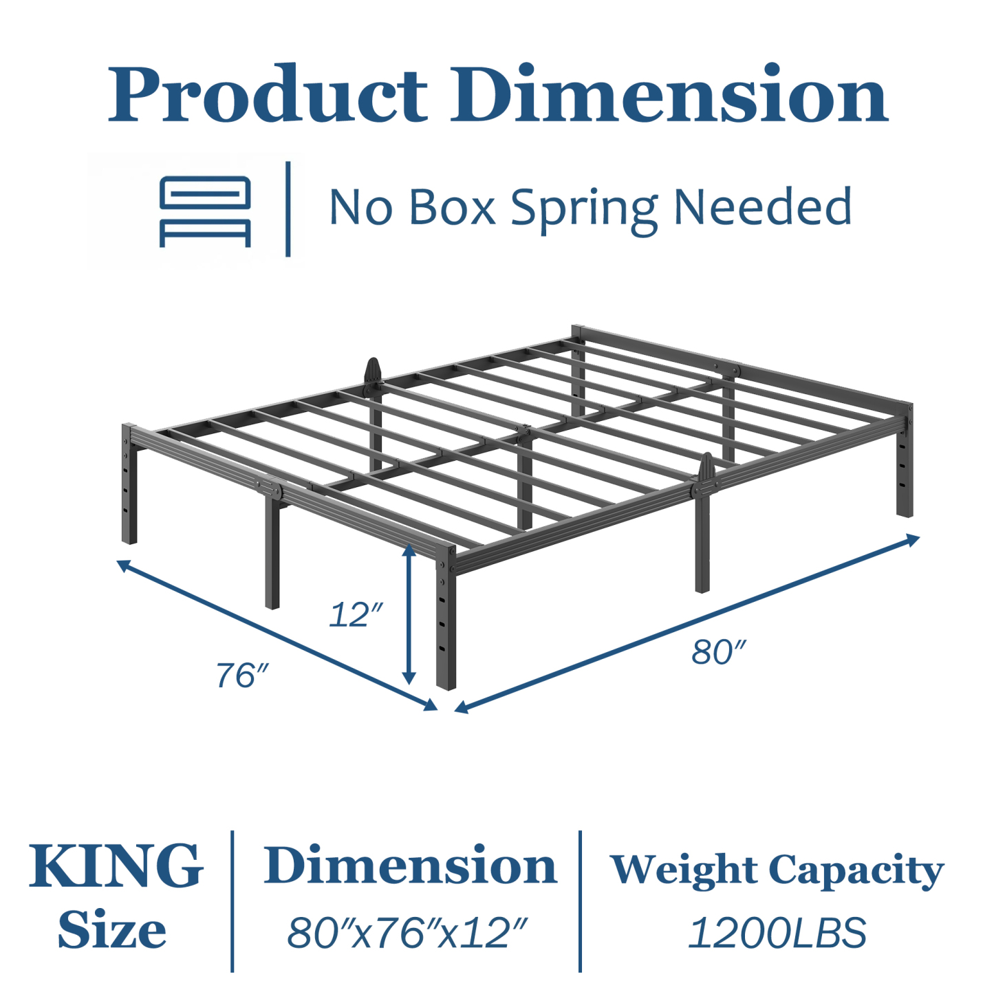 Siblance 12 inch King Metal Platform Bed Frame, Heavy Duty, No Box Spring, Noise Free, Easy Assembly, Black