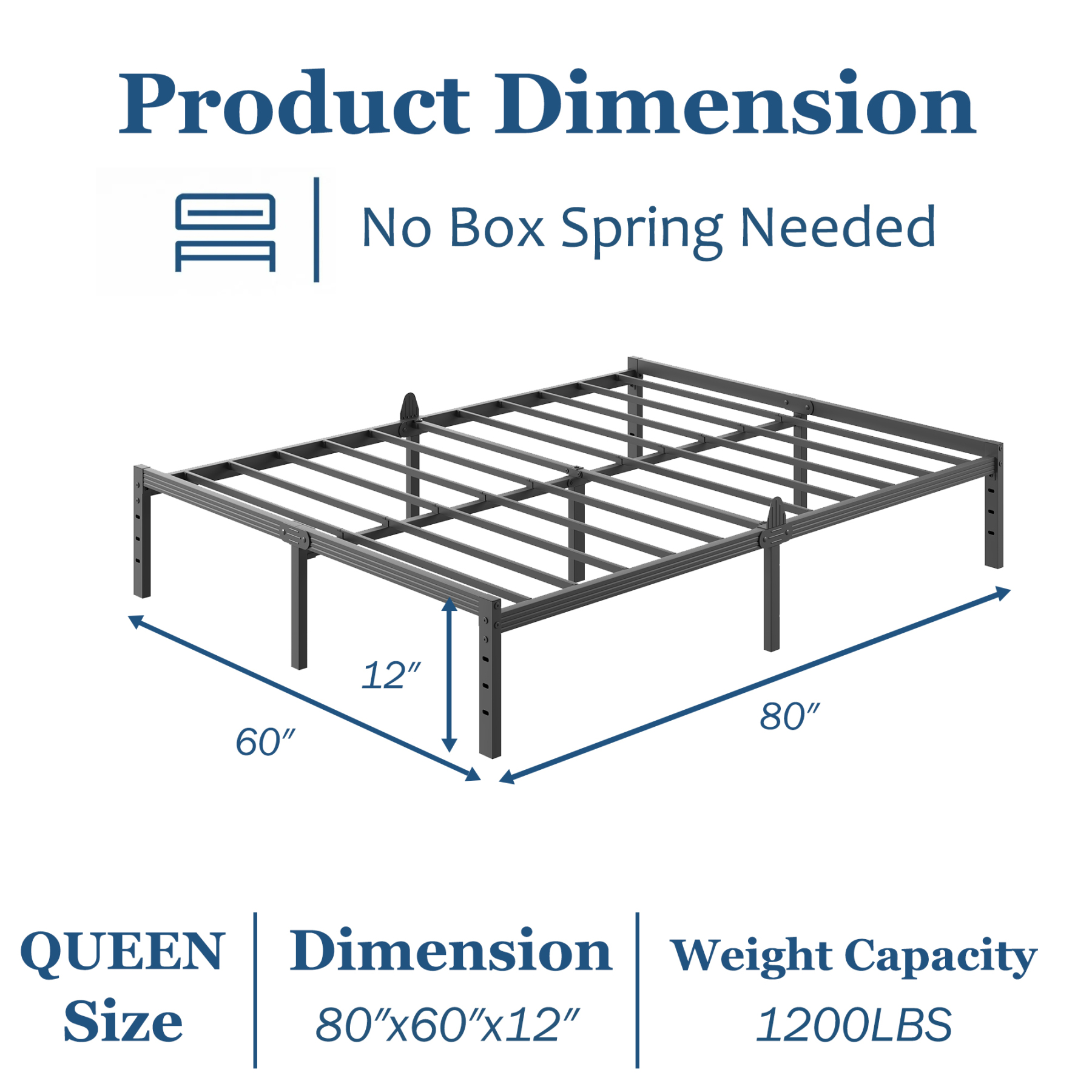 Siblance 12 inch Queen Metal Platform Bed Frame, Heavy Duty, No Box Spring, Noise Free, Easy Assembly, Black