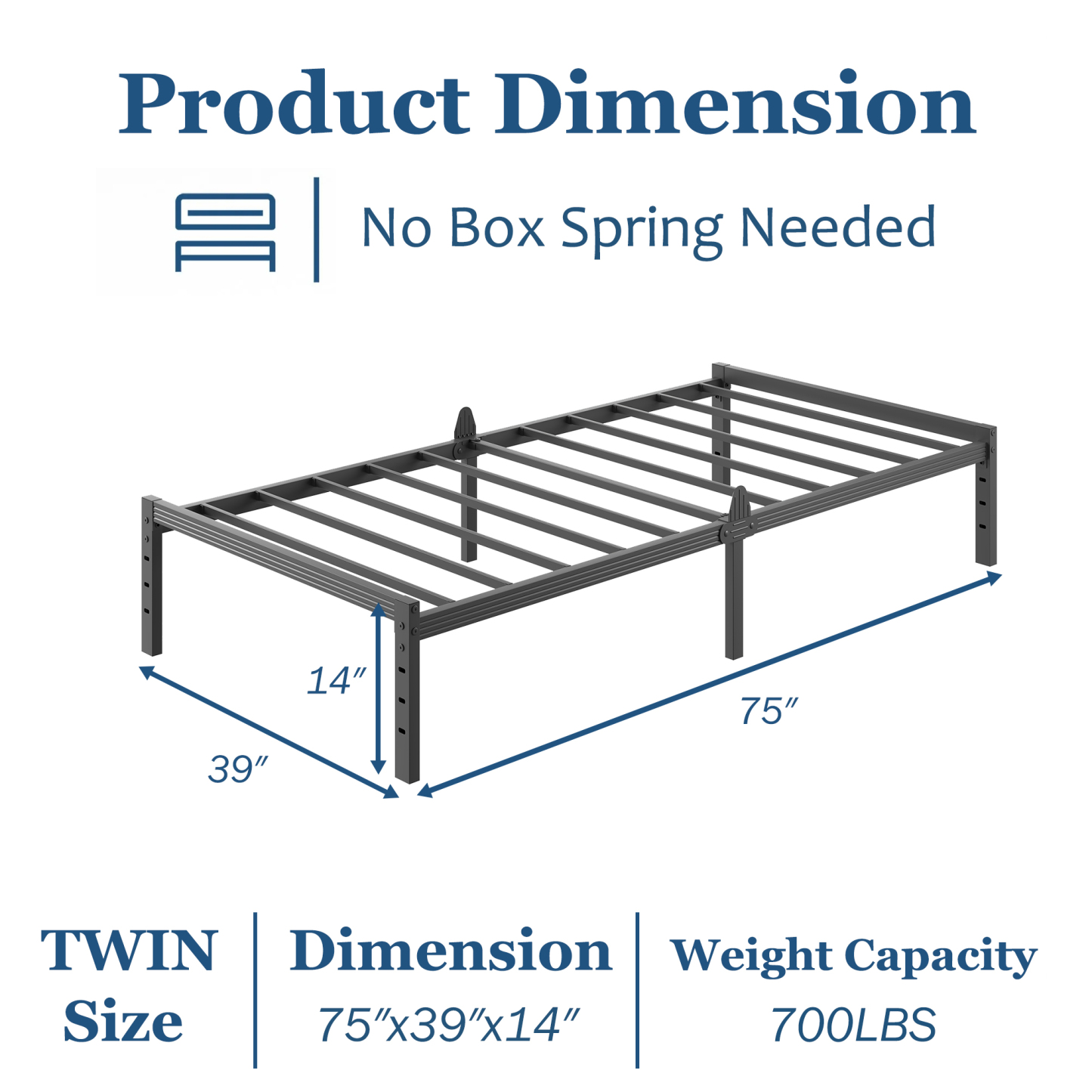 Siblance 14 inch Twin Metal Platform Bed Frame, Heavy Duty, No Box Spring, Noise Free, Easy Assembly, Black
