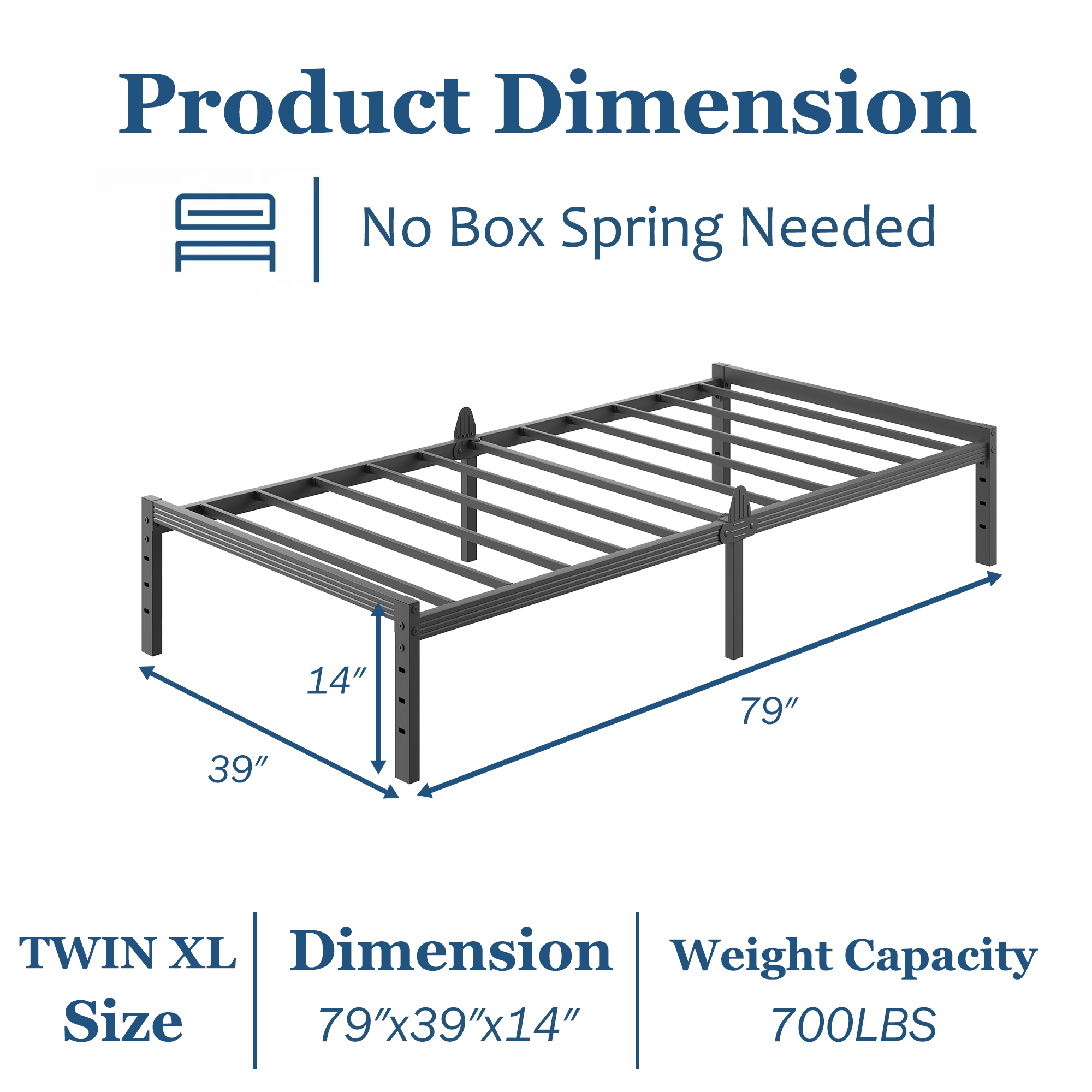 Siblance 14 inch Twin XL Metal Platform Bed Frame, Heavy Duty, No Box Spring, Noise Free, Easy Assembly, Black