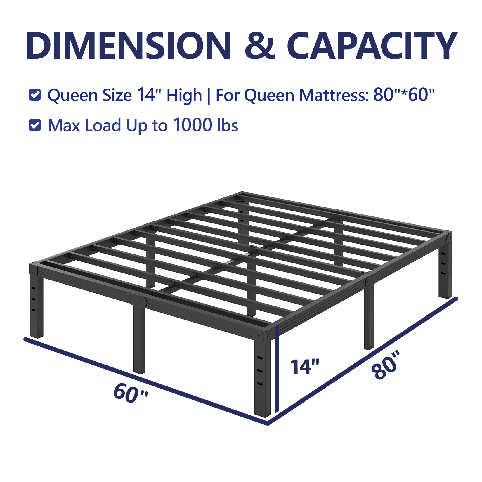 ULIESC 14" Heavy Duty Metal Platform Bed Frame, No Box Spring Needed, Queen Size