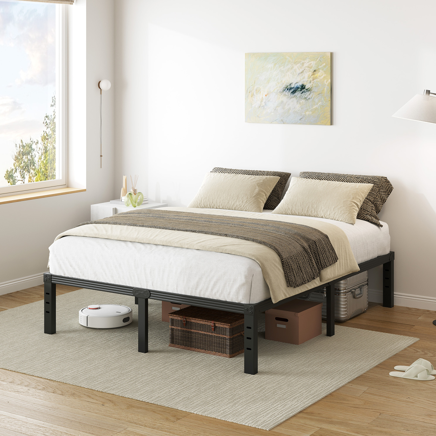 ULIESC 14" Heavy Duty Metal Platform Bed Frame, No Box Spring Needed, Queen Size