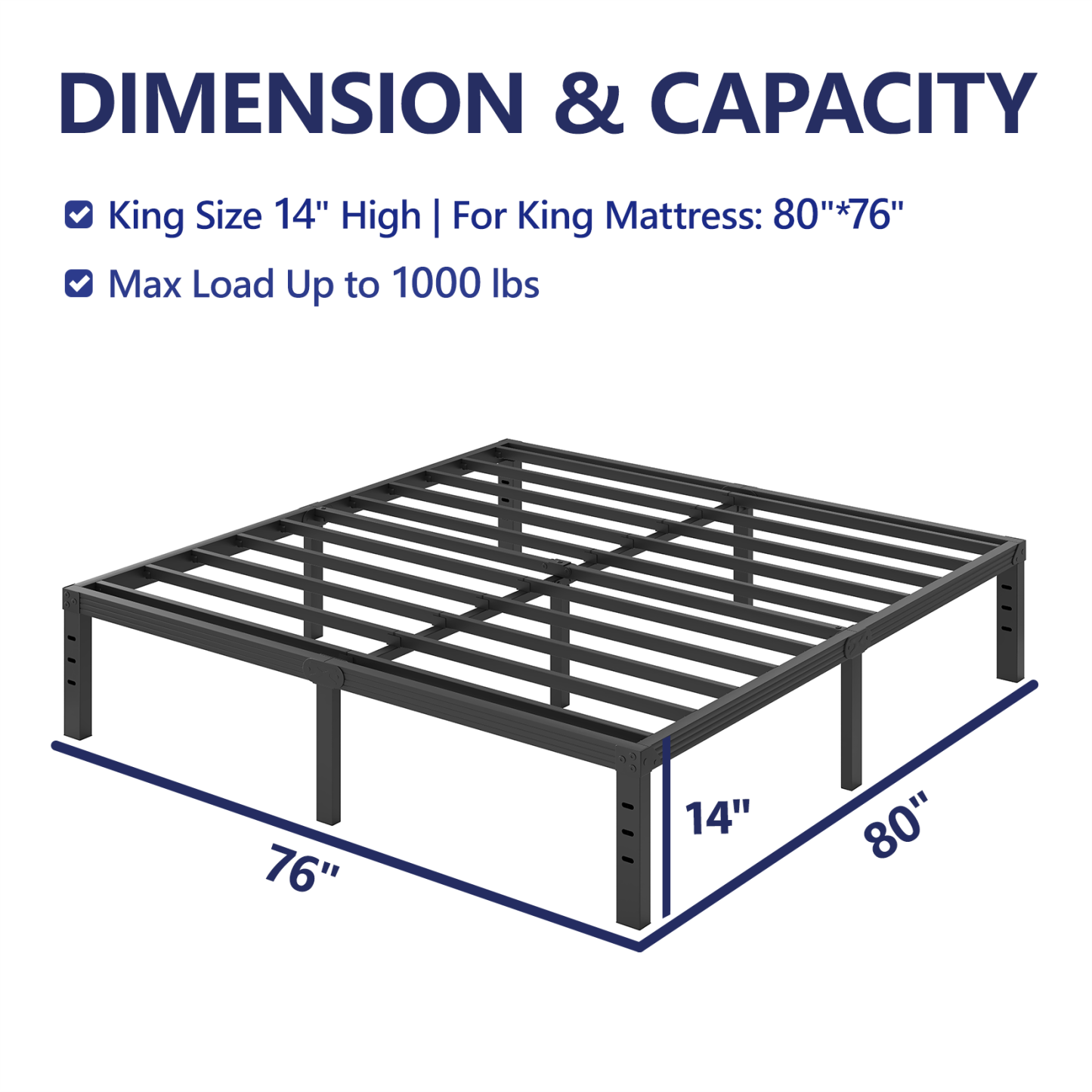 ULIESC 14" Heavy Duty Metal Platform Bed Frame, No Box Spring Needed, King Size